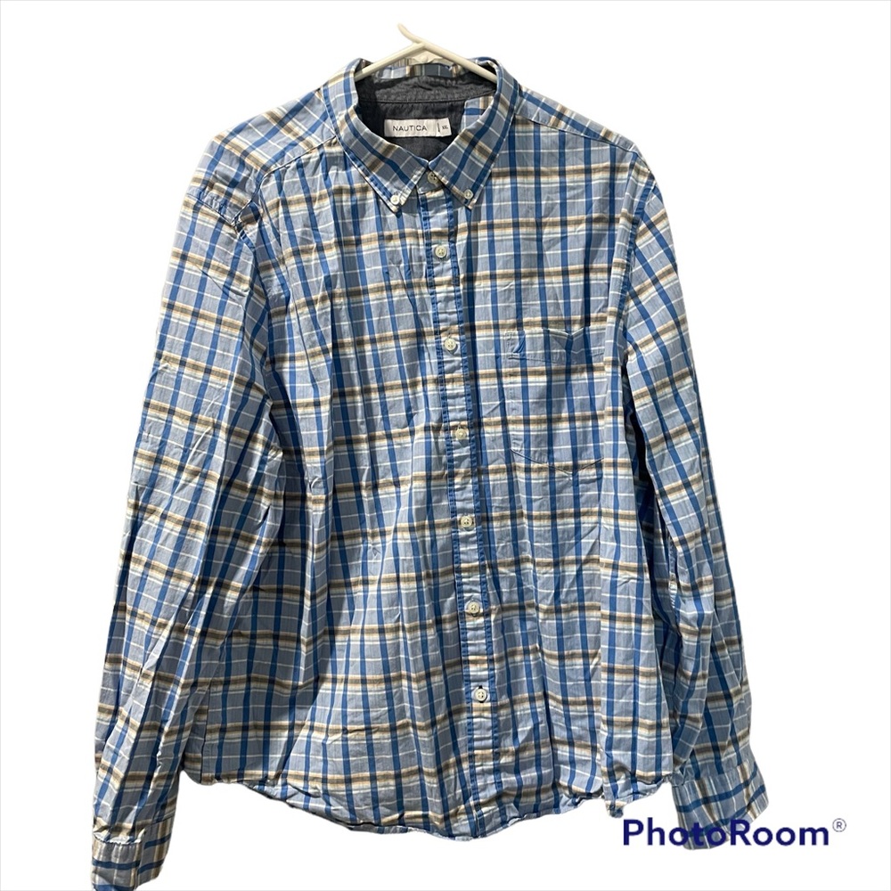 Nautica Men’s Long Sleeve Shirt Button Up Plaid Blue XXL